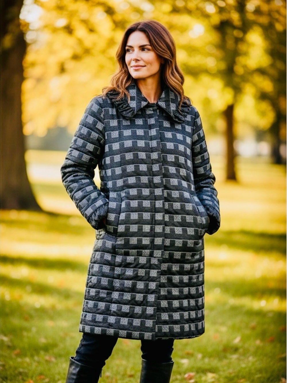 SPANNER Gray Checked Quilted Utility Coat